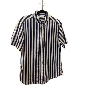 Forever 21 Men's Striped Short Sleeve Button-Up Shirt Blue Size M
